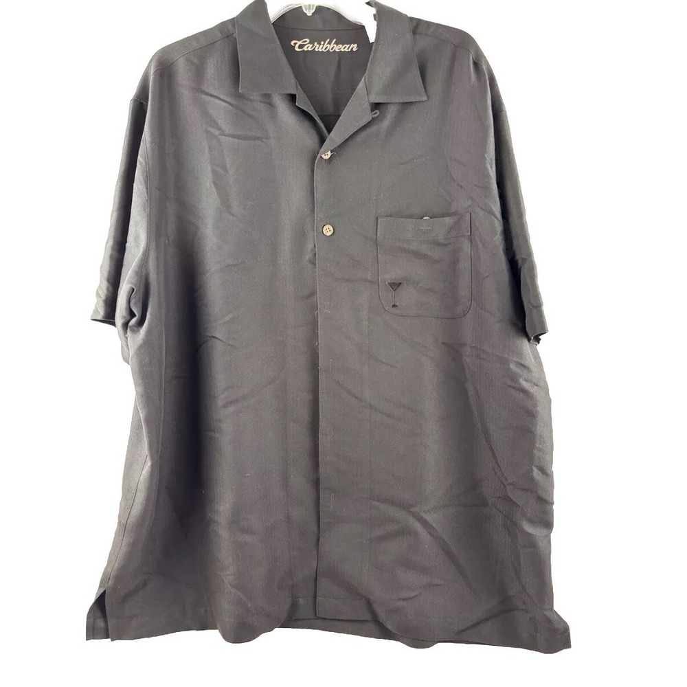 Men's Caribbean Martini Black Short Sleeve Embroidered Shirt Size XL